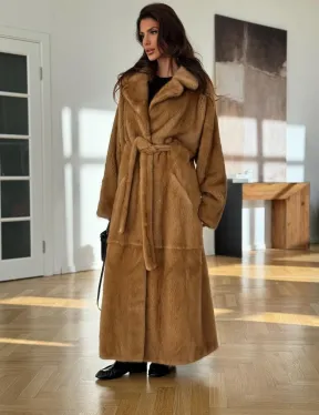 Норковая шуба - кимоно из меха норки premium golg fur со шлицей