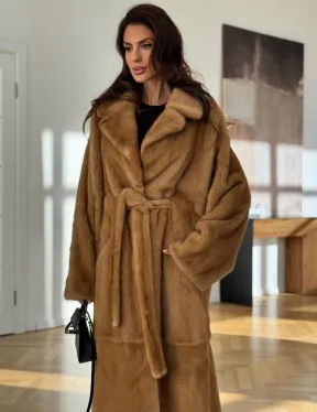 Норковая шуба - кимоно из меха норки premium golg fur со шлицей