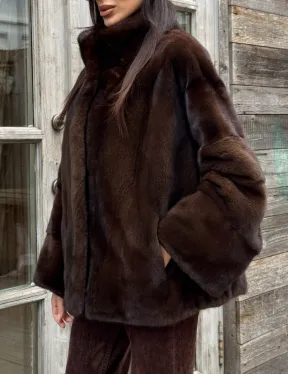 Норковый полушубок из меха аукционной норки, стойка воротник