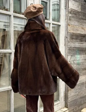 Норковый полушубок из меха аукционной норки, стойка воротник