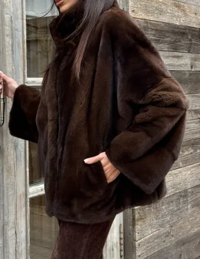 Норковый полушубок из меха аукционной норки, стойка воротник