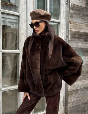 Норковый полушубок из меха аукционной норки, стойка воротник