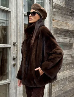 Норковый полушубок из меха аукционной норки, стойка воротник