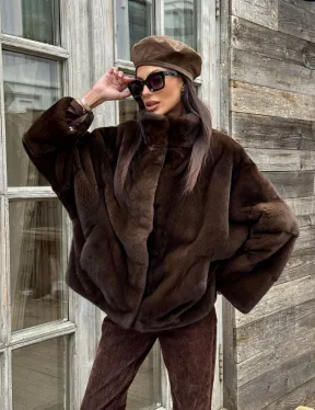 Норковый полушубок из меха аукционной норки, стойка воротник