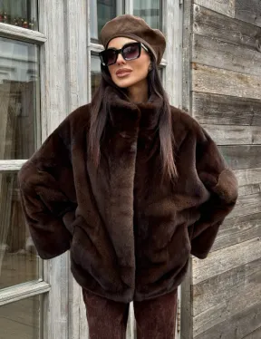 Норковый полушубок из меха аукционной норки, стойка воротник