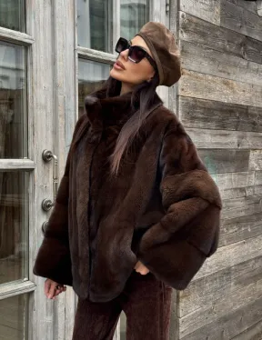 Норковый полушубок из меха аукционной норки, стойка воротник