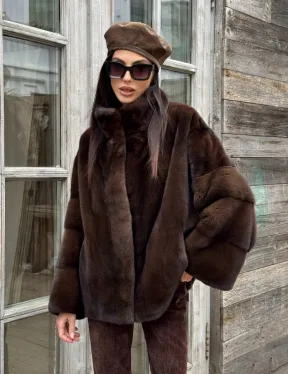 Норковый полушубок из меха аукционной норки, стойка воротник