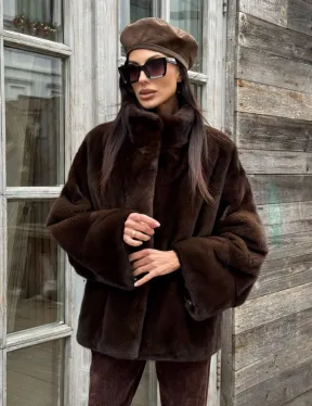 Норковый полушубок из меха аукционной норки, стойка воротник