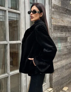 Короткий меховой полушубок из стриженной норки, английский воротник