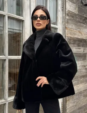 Короткий меховой полушубок из стриженной норки, английский воротник