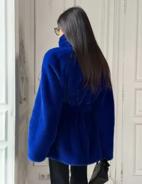 Полушубок из меха премиальной плюшевой норки Electric Blue