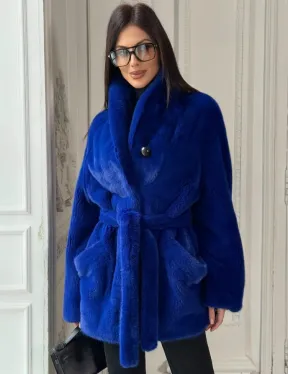 Полушубок из меха премиальной плюшевой норки Electric Blue