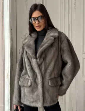 Норковый жакет классического кроя с прорезными карманами клапанами