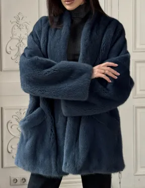 Женский меховой жакет из скандинавской норки с V-образным воротником