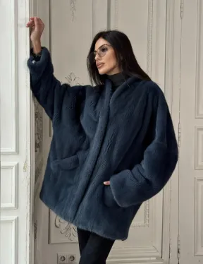 Женский меховой жакет из скандинавской норки с V-образным воротником