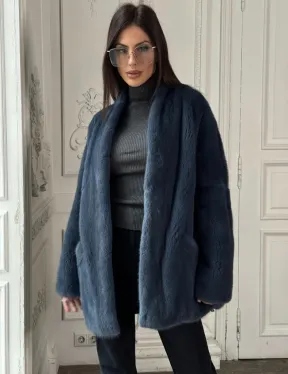 Женский меховой жакет из скандинавской норки с V-образным воротником