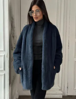 Женский меховой жакет из скандинавской норки с V-образным воротником