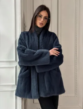 Женский меховой жакет из скандинавской норки с V-образным воротником