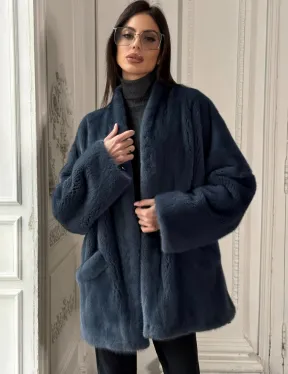 Женский меховой жакет из скандинавской норки с V-образным воротником