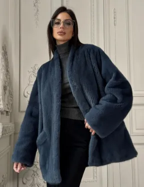 Женский меховой жакет из скандинавской норки с V-образным воротником