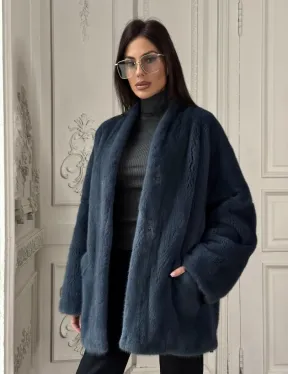 Женский меховой жакет из скандинавской норки с V-образным воротником