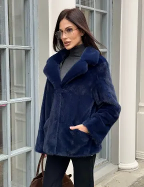 Синий норковый полушубок с английским воротником