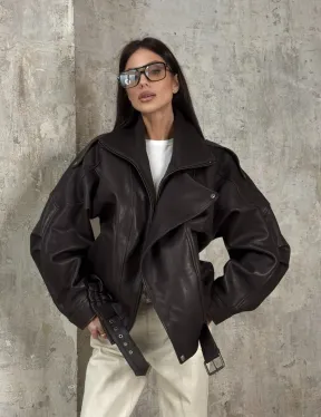 Модная кожаная куртка - бомбер на резинке из натуральной гладкой кожи