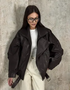 Модная кожаная куртка - бомбер на резинке из натуральной гладкой кожи