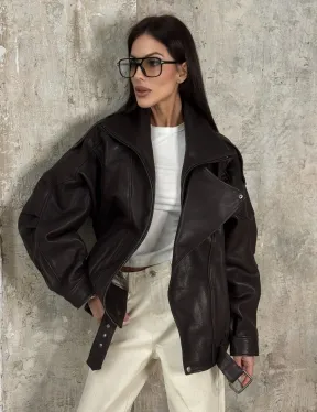 Модная кожаная куртка - бомбер на резинке из натуральной гладкой кожи