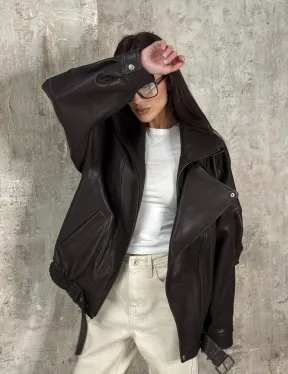 Модная кожаная куртка - бомбер на резинке из натуральной гладкой кожи