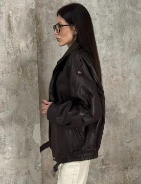 Модная кожаная куртка - бомбер на резинке из натуральной гладкой кожи