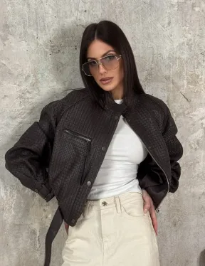 Женский бомбер из натуральной плетёной кожи
