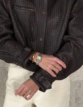 Женский бомбер из натуральной плетёной кожи