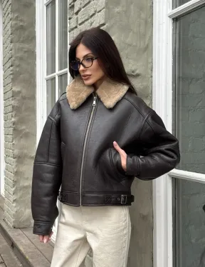 Короткая куртка - дубленка из натуральной овчины кёрли