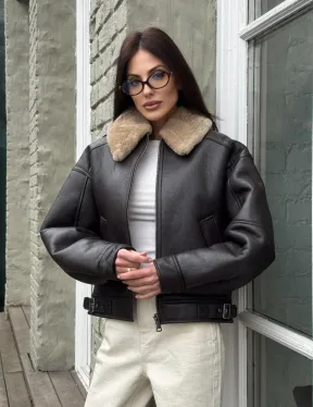 Короткая куртка - дубленка из натуральной овчины кёрли