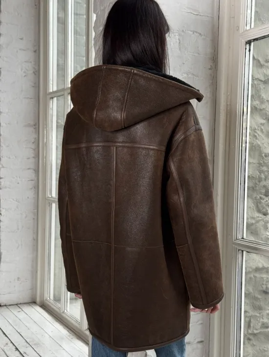 Двухсторонняя дублёнка из овчины с отстегивающимся капюшоном