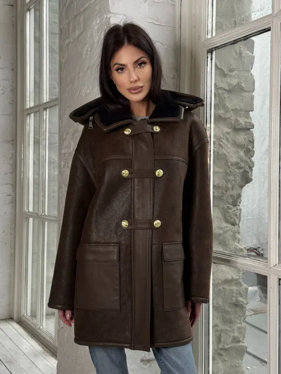 Двухсторонняя дублёнка из овчины с отстегивающимся капюшоном