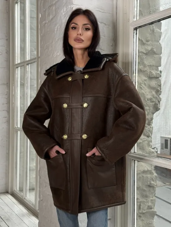 Двухсторонняя дублёнка из овчины с отстегивающимся капюшоном