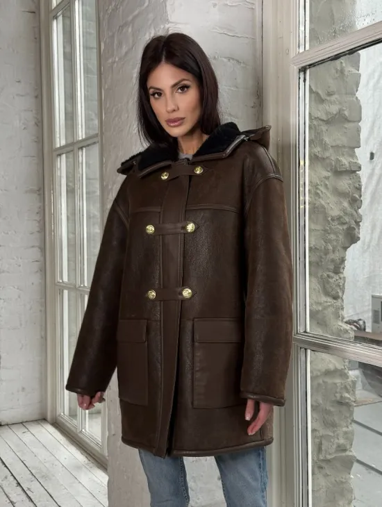 Двухсторонняя дублёнка из овчины с отстегивающимся капюшоном