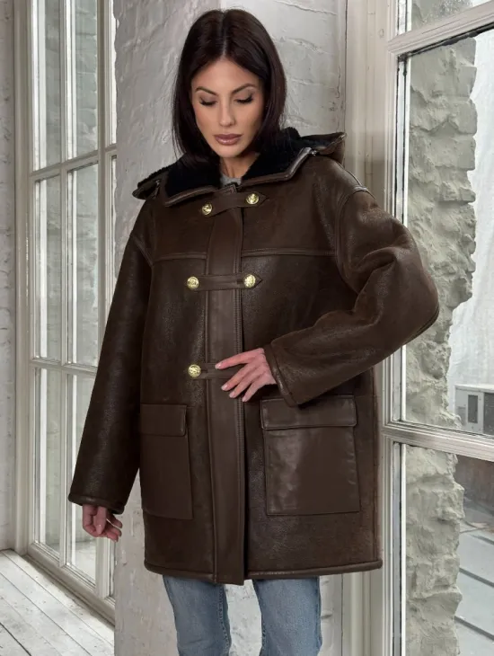 Двухсторонняя дублёнка из овчины с отстегивающимся капюшоном