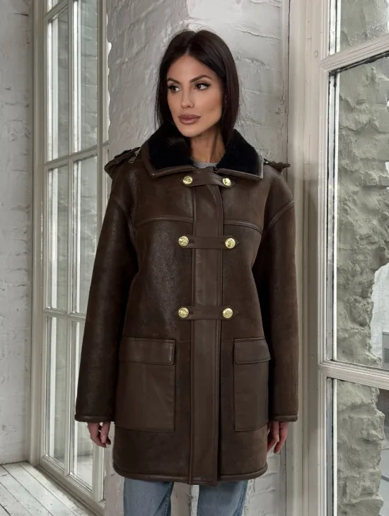 Двухсторонняя дублёнка из овчины с отстегивающимся капюшоном