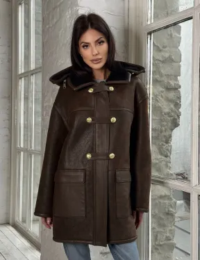 Двухсторонняя дублёнка из овчины с отстегивающимся капюшоном