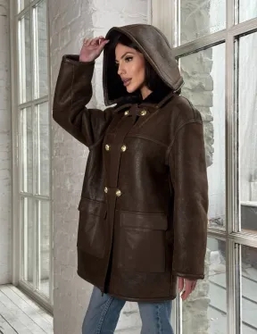 Двухсторонняя дублёнка из овчины с отстегивающимся капюшоном