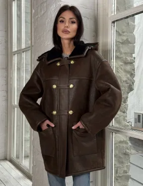 Двухсторонняя дублёнка из овчины с отстегивающимся капюшоном