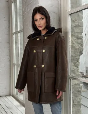 Двухсторонняя дублёнка из овчины с отстегивающимся капюшоном