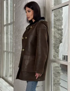 Двухсторонняя дублёнка из овчины с отстегивающимся капюшоном