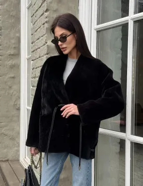 Комбинированная женская дубленка из мутона с мехом норки