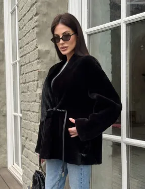 Комбинированная женская дубленка из мутона с мехом норки