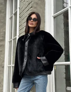 Куртка из мутона с мехом норки - черная