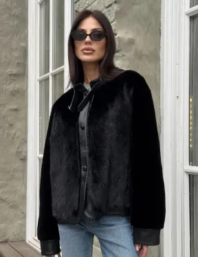 Куртка из мутона с мехом норки - черная